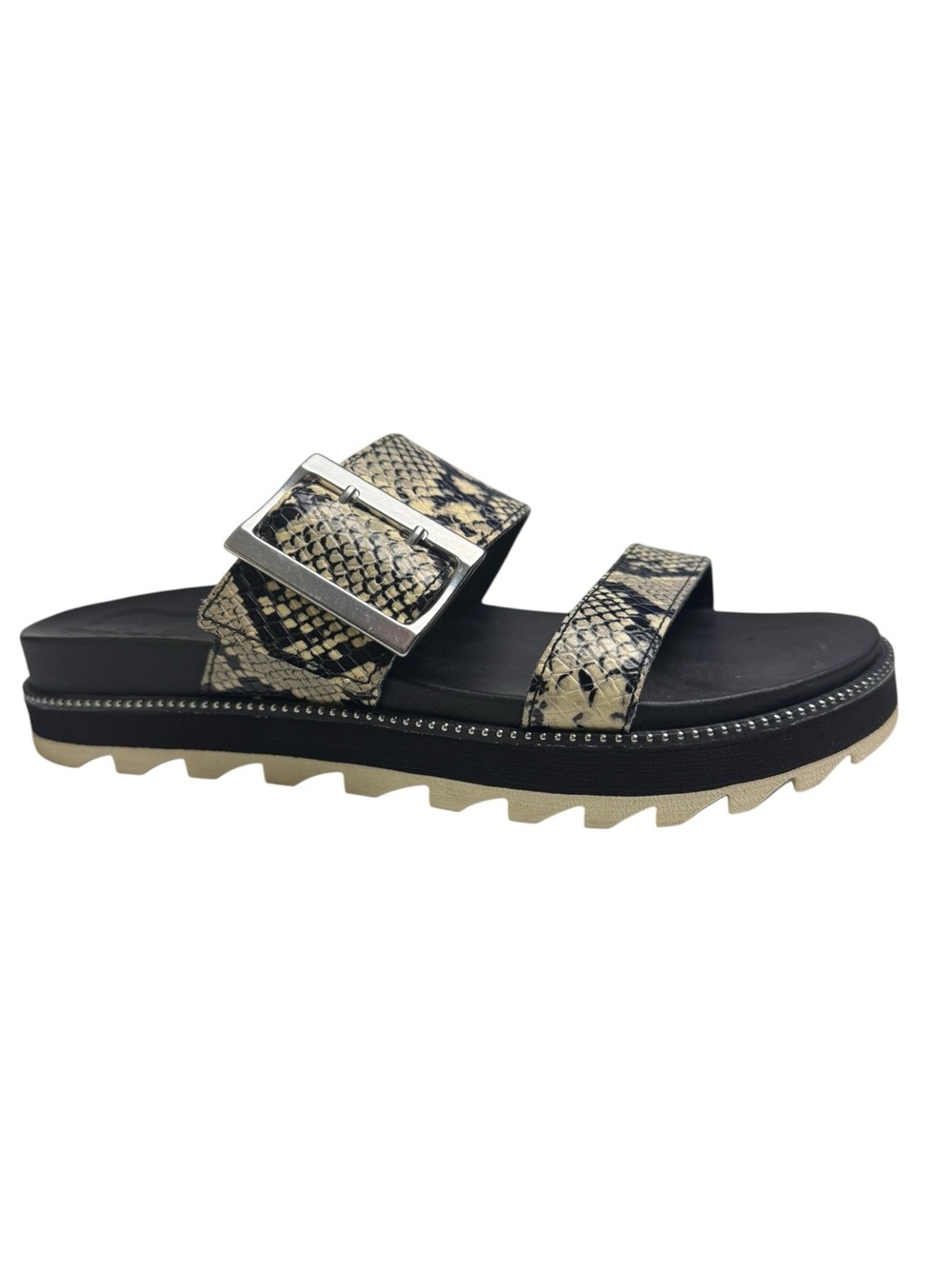 Sorel Roaming Snake Print Buckle Platform Slide Sandal 7.5 Casual Boho Chic